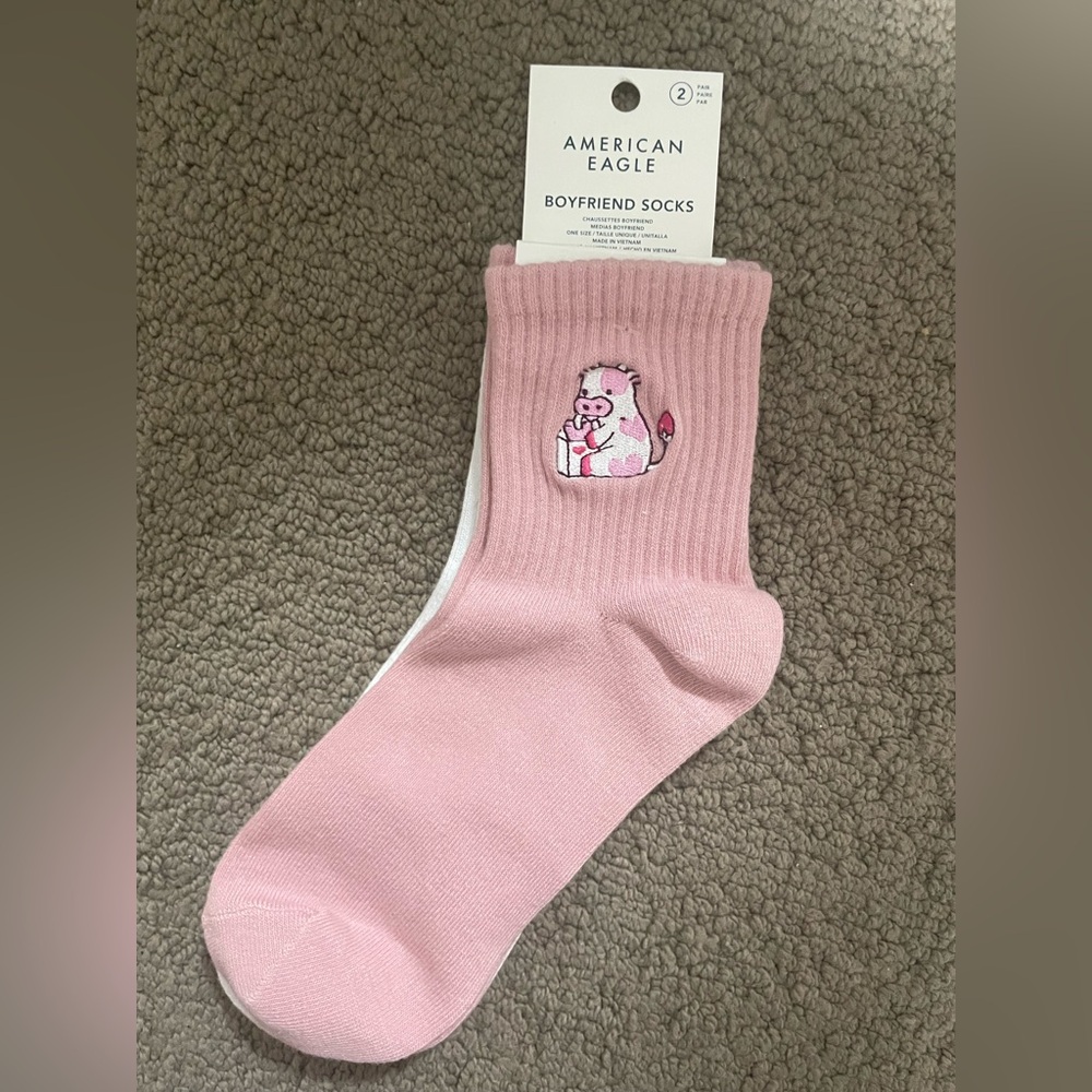 American Eagle Pink Cow Boyfriend Socks